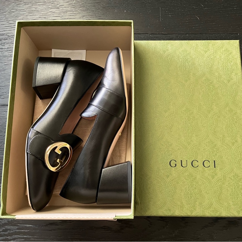 Gucci Woman Leather Malaga Kid Loafer Pump aka the Blonde Mid Heel Pumps - Picture 9 of 14